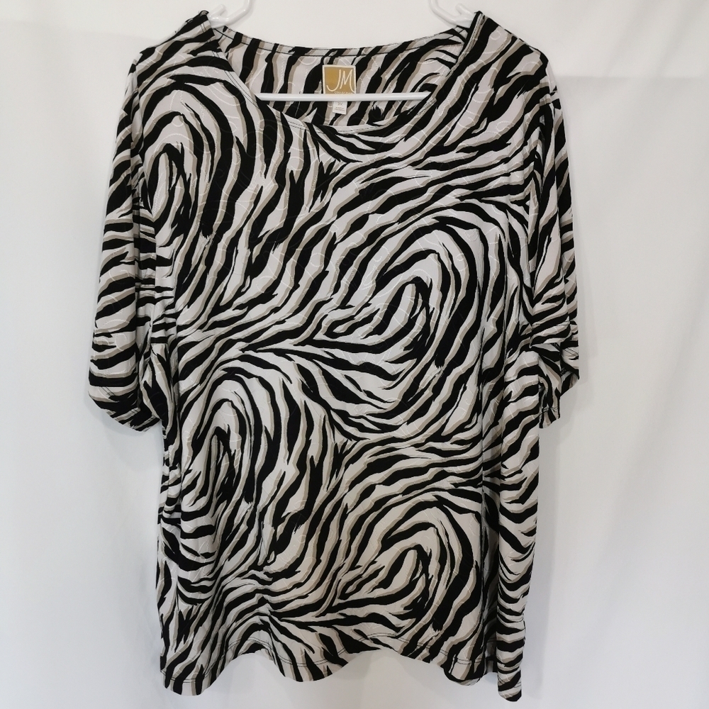 JM Collection Zebra Print Scoop Neck Short Sleeve Blouse - Sz 3X